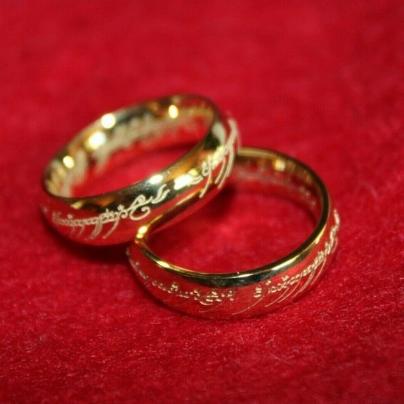 6mm Lord of the Rings LOTR 18K Gold Plated Engraved Stainless Steel Unisex Gift - Picture 7 of 9